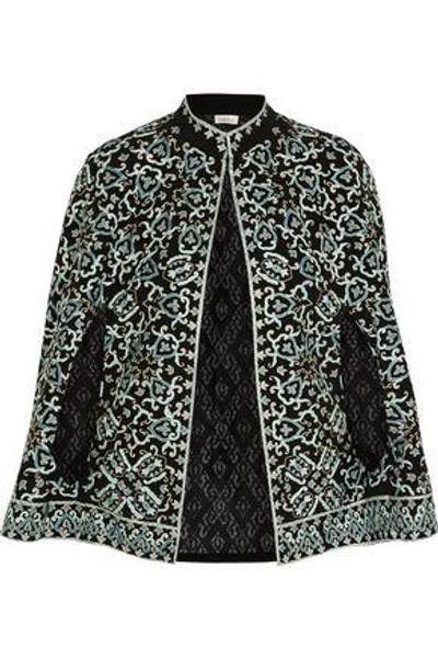 Shop Talitha Woman Embroidered Silk Cape Black In Azure