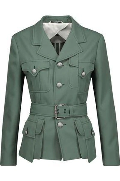 Shop Maison Margiela Woman Belted Twill Jacket Grey Green
