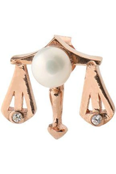 Shop Aamaya By Priyanka Woman Libra Rose Gold-plated, Faux Pearl And Cubic Zirconia Earring Rose Gold