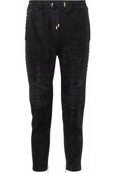 Shop Balmain Suede Track Pants In Black