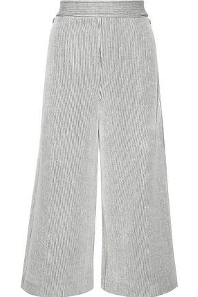 Shop Tibi Woman Striped Ribbed-knit Wide-leg Pants White