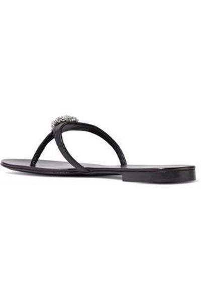Shop Giuseppe Zanotti Woman Crystal-embellished Leather Sandals Black