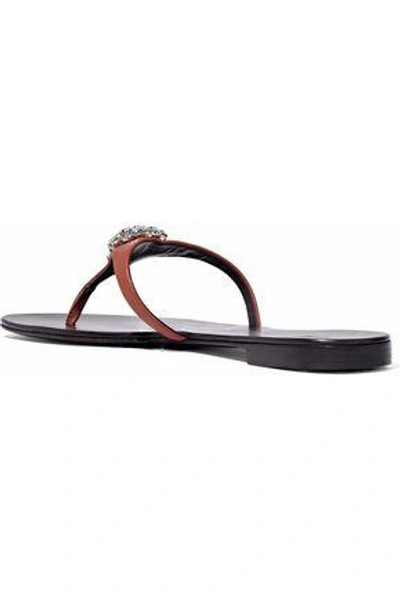 Shop Giuseppe Zanotti Woman Crystal-embellished Leather Sandals Brown