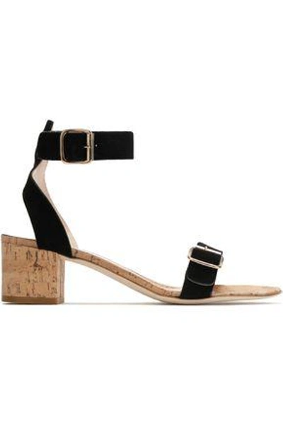 Shop Atp Atelier Woman Buckled Suede And Cork Sandals Black