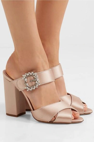 Shop Tabitha Simmons Reyner Embellished Satin Sandals In Blush