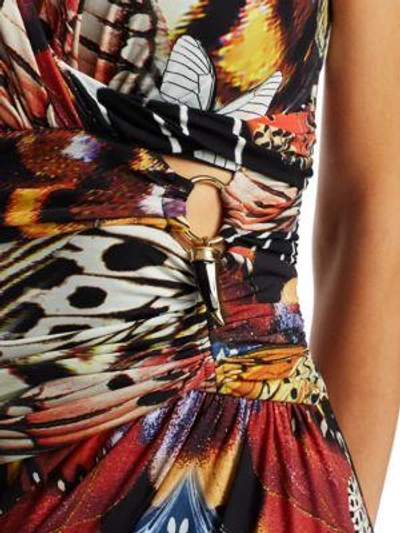 Shop Roberto Cavalli Butterfly V-neck Maxi Dress In Black Copper