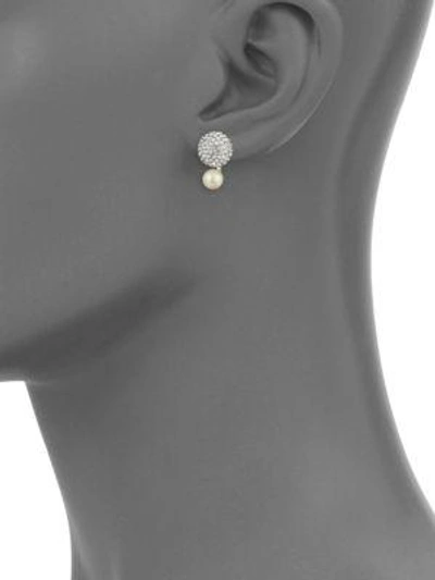 Shop Kate Spade Simulated Pearl & Pavé Crystal Double Bauble Stud Earrings In Silver