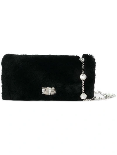 Shop Miu Miu Crystal Strap Rabbit Fur Bag In Black