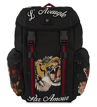 Shop Gucci Tiger Embroidered Backpack In Black