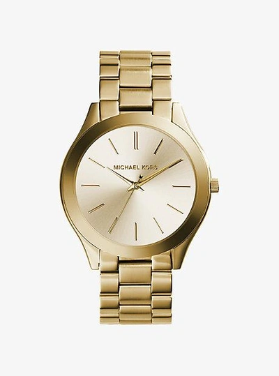 Shop Michael Kors Slim Runway Gold-tone Stainless Steel Watch