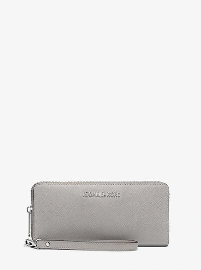 Shop Michael Michael Kors Saffiano Leather Continental Wallet In Grey