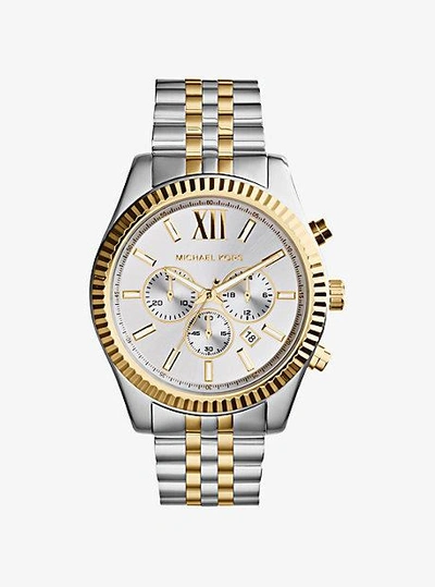 Shop Michael Kors Oversized Lexington Two-tone Watch In Silver