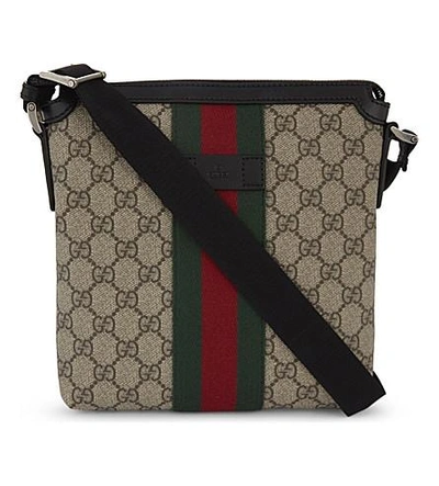 Shop Gucci Web Stripe Supreme Canvas Messenger Bag In Beige
