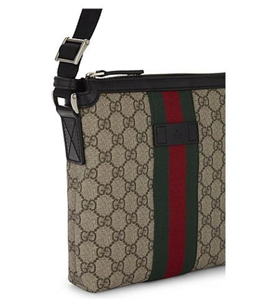 Shop Gucci Web Stripe Supreme Canvas Messenger Bag In Beige