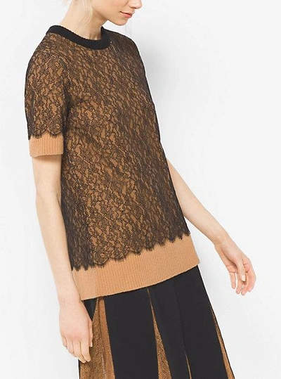 Shop Michael Kors Cashmere And Chantilly Lace T-shirt In Black