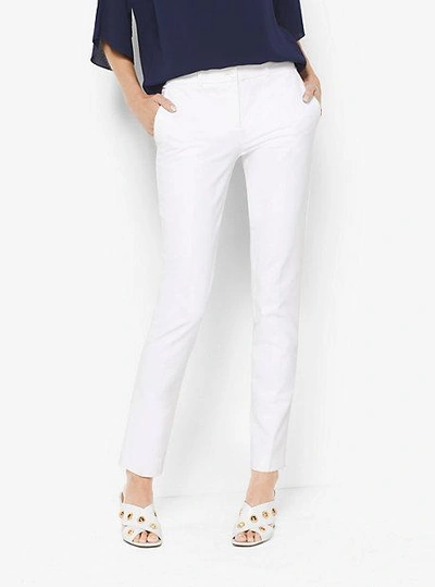 Shop Michael Kors Samantha Stretch Cotton-broadcloth Pants In White