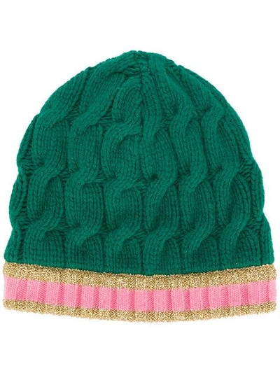 Shop Gucci Arran Knitted Hat With Webbing - Green