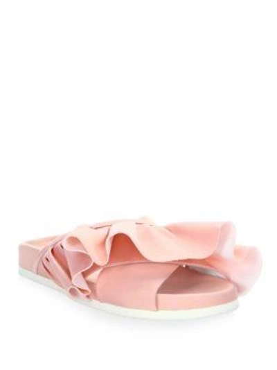 Shop Joshua Sanders Satin Ruffle Slides In Pink