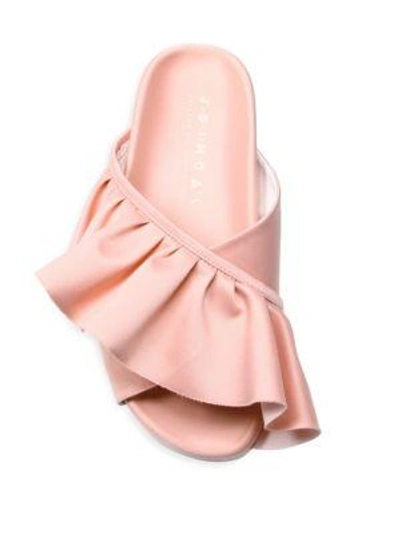 Shop Joshua Sanders Satin Ruffle Slides In Pink