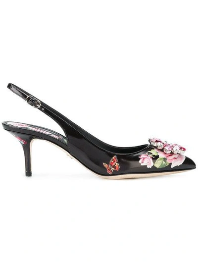 Shop Dolce & Gabbana Belucci Rose Slingback Pumps - Black