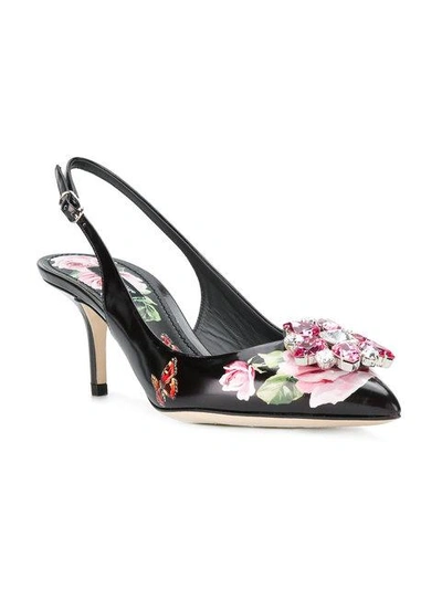 Shop Dolce & Gabbana Belucci Rose Slingback Pumps - Black