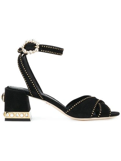 Shop Dolce & Gabbana Studded Block Heel Sandals In Black