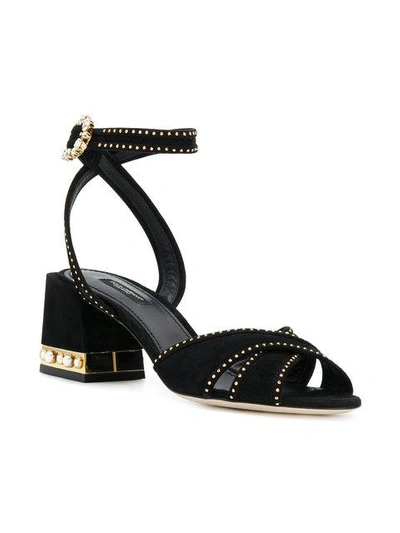 Shop Dolce & Gabbana Studded Block Heel Sandals In Black