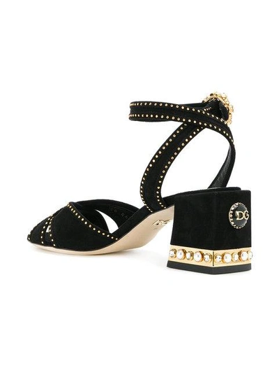 Shop Dolce & Gabbana Studded Block Heel Sandals In Black