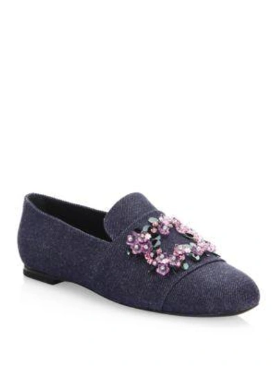 Shop Roger Vivier Violet Embroidered Loafers In Blue