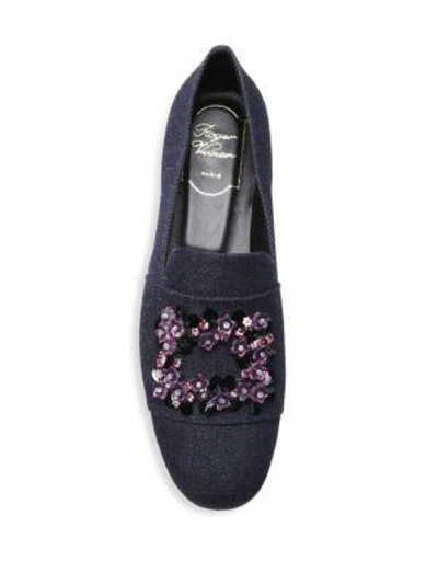 Shop Roger Vivier Violet Embroidered Loafers In Blue