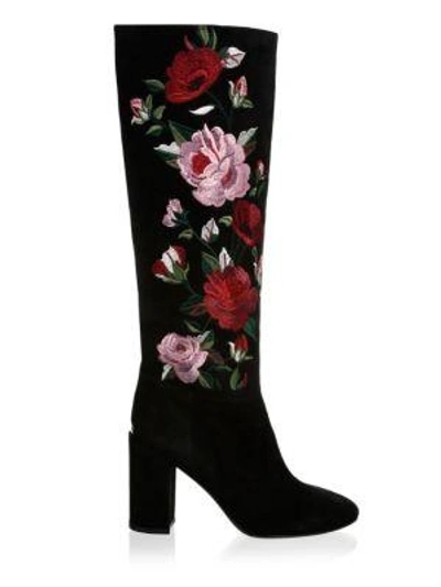 Shop Kate Spade Greenfield Block Heel Suede Boots In Black
