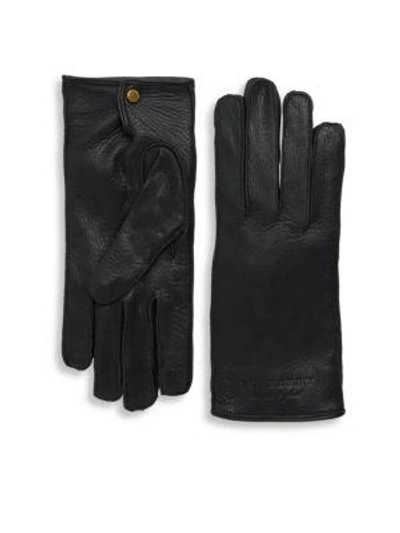 Shop Burberry Embossed Leather Gloves In Black