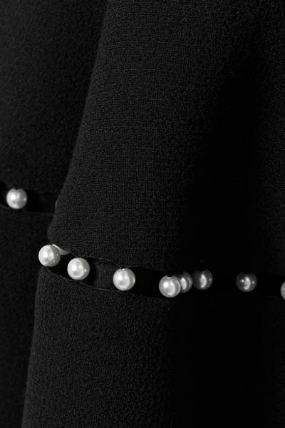 Shop Lela Rose Off-the-shoulder Faux Pearl-embellished Wool-blend Crepe Top In Black