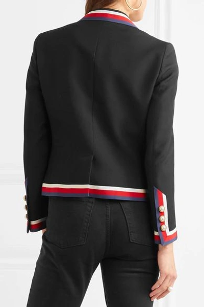 Shop Gucci Striped Silk And Wool-blend Crepe Blazer In Black