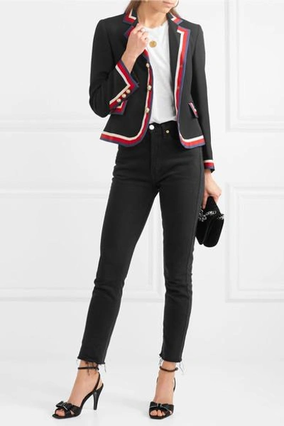 Shop Gucci Striped Silk And Wool-blend Crepe Blazer In Black