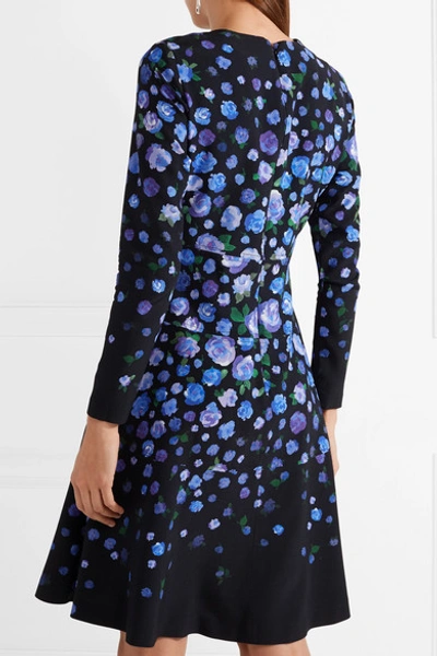 Shop Lela Rose Floral-print Crepe Dress In Purple