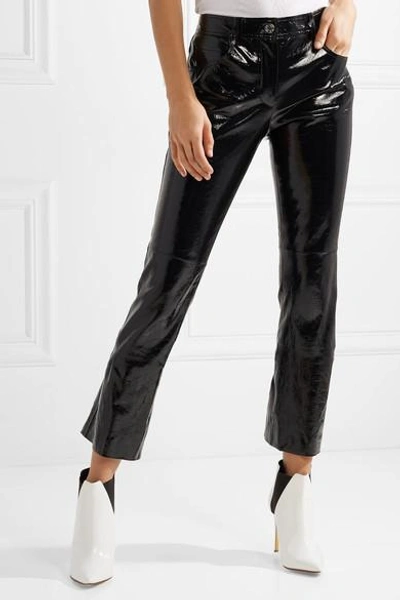 Shop Helmut Lang Crinkled Patent-leather Slim-leg Pants