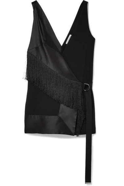 Shop Altuzarra Cheyanne Fringed Crepe And Silk-blend Satin Top In Black