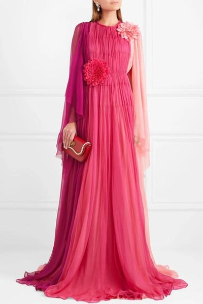 Shop Gucci Appliquéd Color-block Silk-mousseline Gown In Usd