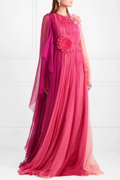 Shop Gucci Appliquéd Color-block Silk-mousseline Gown In Usd