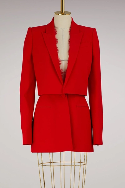 Shop Alexander Mcqueen Lace-detail Jacket In 6615 - Lust Red