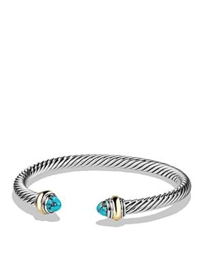 Shop David Yurman Cable Classics Bracelet With Turquoise And 14k Gold In Blue/silver