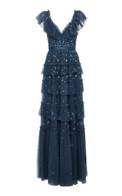 Shop Needle & Thread Sequin-embellished Tulle Gown In Navy