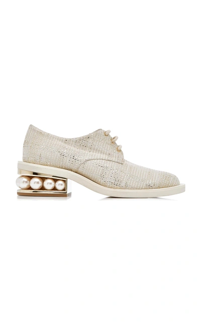 Shop Nicholas Kirkwood Pearl-trimmed Woven Derby Shoes In Neutral
