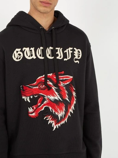 Gucci Fy Cotton Sweatshirt With Wolf In Black | ModeSens