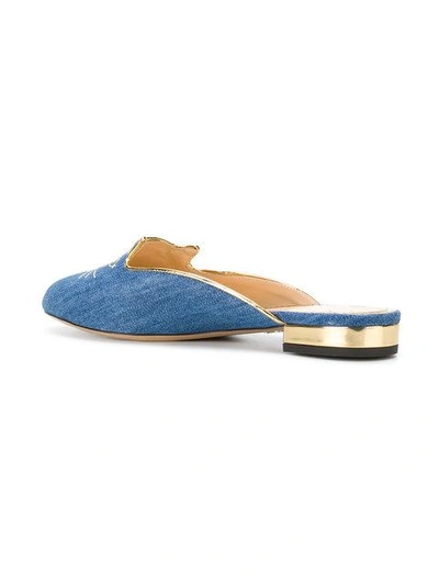 Shop Charlotte Olympia Kitty Slippers In Blue