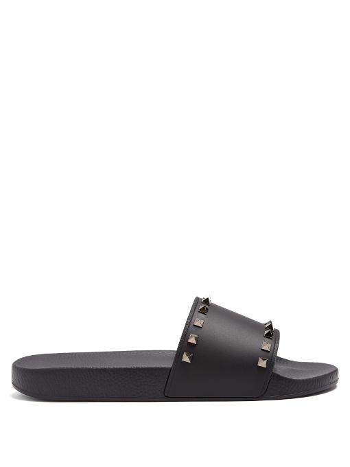 Valentino Garavani Rockstud-embellished Rubber Pool Slides In Black ...