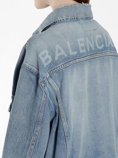 Shop Balenciaga Women's Light Blue Denim Jacket With Back Printed Logo