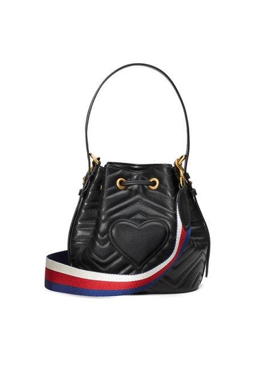 Shop Gucci Gg Marmont Quilted Leather Bucket Bag - Black