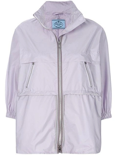 Shop Prada Zipped Nylon Rain Jacket - Pink & Purple